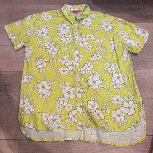 FLYING TOMATO WOMENS LARGE NEON FLORAL BUTTON LINEN SHIRT NEW